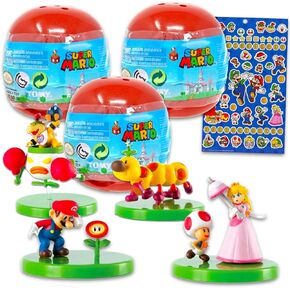 مجموعة Super Mario Party Favors مجموعة للأطفال - حزمة مع 3 كبسولات أعمى قابلة للبناء بالإضافة إلى ملصقات الحفلات لوازم الأولاد والبنات