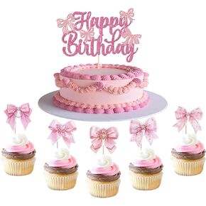 30 Pack Bow Cupcake Toppers Birthday Bowknot Ribbons Coquette Etiquette Cupcake Picks Bridal Shower Wedding Single Girl Cake Decorations Wedding Party Supplies Red