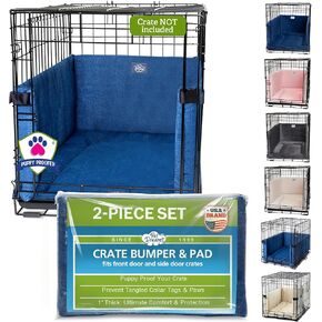 Pet Dreams Dog Crate Pumper & Mat Set- واقي ذيل Comfy Liner و Dog for Inside Crate ، يناسب أقفاص Icrate 18 ، 24 ، 30 ، 36 ، 42 ، 48 بوصة (الدنيم ، صغير ، 24 ")