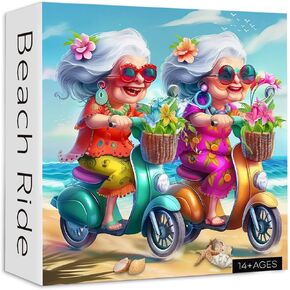 Summer Beach 1000 قطعة لغز للبالغين ، Pickforu Funny Beach Ride Buzzles Jigsaw ، موضوع فريد من نوعه للدراجات النارية الجدة مثل ديكور المنزل