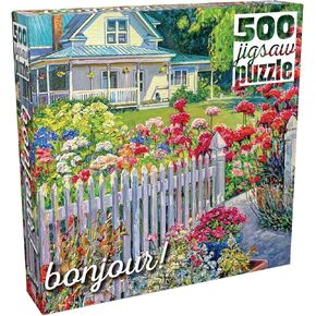 Buffalo Games - Bonjour - John Burrow - Fenceline Garden - 500 قطعة بانورامزو للألغاز للبالغين - لغز التحدي المثالي لليالي اللعبة - الحجم النهائي هو 21.25 × 15.00