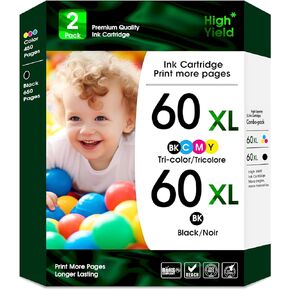60XL Ink Cartridges Compatible for HP 60 Ink Cartridge Combo Pack Color and Black Replacement for HP Ink 60 use with Deskjet D2530 D2545 F2430 F4440 Envy 100 110 120 Printer