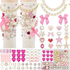 DodoBeads 87 PCS Junk Socks Charms Kit و Gold and Pink Charms للجوارب ودبابيس ودبابيس للنساء ، Shoecharms مع الأقواس ، أحذية رياضية DIY مع سلاسل الراين اللؤلؤ