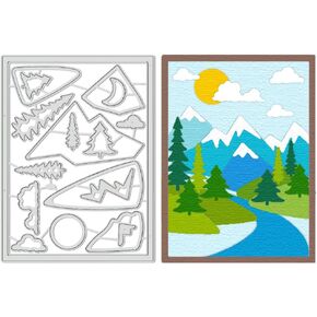 BENECREAT Mountain Landscapes Cutting Dies, Tree Lakes Carbon Steel Template Metal Embossing Stencils for Paper Card Making Decoration DIY Scrapbooking Album Craft Home Decor