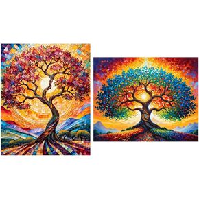 ldazao 2 Pack Tree of Life Paint by Numbers for Adults Beginner Stained Glass Painting Kit Color by Numbers for Adults Canvas DIY Acrylic Adults' Paint-by-Number Kits 20 X 16 Inches