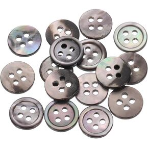 uxcell 25 Pcs Natural Shell Buttons, 4 Hole 12.5mm Mother of Pearl Buttons for Shirt Clothes Coats Suits Jacket Jeans Skirts Sewing Craft DIY Decoration, Black/Silver