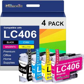 LC406 Ink Cartridges Replacement for LC406 Ink Cartridges for Brother Printer Compatible with MFC-J4535DW MFC-J5855DW MFC-J4335DW MFC-J6555DW (4 Pack LC406 Ink)