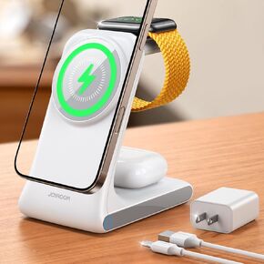 JOYROOM 3-in-1 Wireless Charging Station, Wireless Phone Charger Stand Compatible with Magsafe Charger, 15W Charging Station for Multiple Devices for iPhone 16, 15, 14, 13, Apple Watch, AirPods