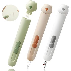 Needle Threaders for Hand Sewing,Automatic Needle Threader, 2 in1 Needle Threader Seam Ripper, 3pcs Green. Cow Yellow Gray