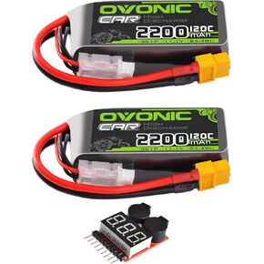 Ovonic 3s Phole Lipo Battery 11.1V 2200mAh 120C مع XT60 Plug for RC Car RC Truck Airplane Poit Car Car Racing RC Hobby [2 Packs] [77 "D x 34" W × 26 "H MM] (مع مجهد الجهد الشحمي)