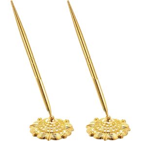 Gold Wedding Pen With Gold Pen Holder, 6.3inch Wedding Pen, Guest Book Pen, Wedding Guest Book Gold Pen, Wedding Guest Book Pen,Wedding Pens For Guest Book,Turnable Pen Loop，2 Pieces.