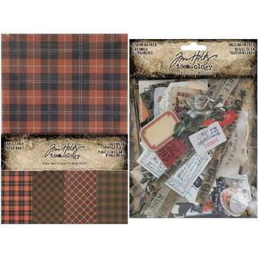 Bundle Tim Holtz Idea-Lology 2024 Halloween Kraft-Stock Halloween Parkle Plaid Th94398 و Ephemera Pack Th94396