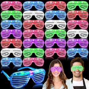 30 حزمة نظارة LED ، نظارات إضاءة ، توهج في غالق الحفلات Dark Party Supplies نظارات ظلال مصراع ، نظارات واضحة للبالغين ، هدايا حفل زفاف.