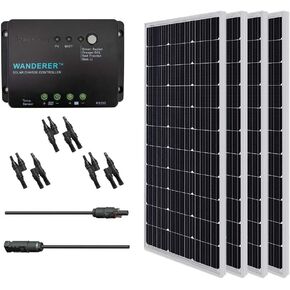 Renogy 400 Watt 12 Volt Premium 4 Pcs 100W Panel+40A MPPT Charge Controller+ Bluetooth Module Fuse+ Mounting Z Brackets+Adaptor Kit +Tray Cables Set, 400W, Grid 12V Solar Power System