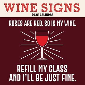 The Gifted Stationary 2025 Square Wall Calendar, Wine Signs, 16-Month Funny Corner Theme Hanging Calendar with 180 Reminder Stickers, Month Planner for Home, or Creative Spaces, 12x12 In