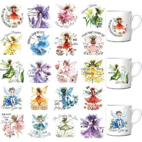 Fairy UV DTF Cup Wraps for 16 Oz, 20 Sheets Fairy Theme Decals Transfer Stickers, Flower Waterproof Rub On Transfer for Glass Water Bottle Tumbler Laptop