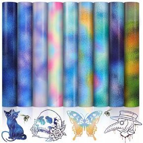 MJartoria Gothic Tie Dye Series Gradient Vinyl HTV Heat Transfer Vinyl Bundle 9 Sheets, 12'' x10'' PU Assorted Ombre Pattern Iron on Vinyl for T-Shirts Clothes Bags Hats Fabric DIY Craft Supplies