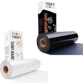 HTVRONT 12" x 100FT White HTV Heat Transfer Vinyl for T-Shirts & 12" x 100FT Black HTV Heat Transfer Vinyl for All Cutter Machine