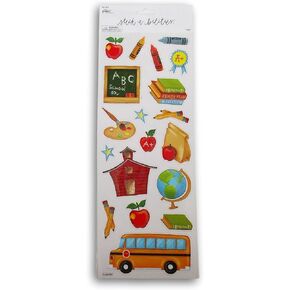 School Scrapbook Stickers - Apples, Schoolhouse, Crayons, Globe - 19 Pieces