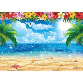 XCKALI Summer Hawaiian Beach Backdrop Tropical Flower Palm Ocean Birthday Luau Party Decoration Summer Beach Children Photography Kids Baby Shower Decoration 7x5FT