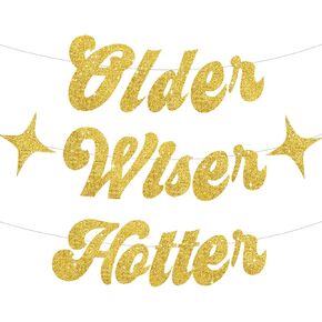 Beishida Glitter Black أقدم أكثر سخونة أكثر حكمة مع نجمة ، لافتة عيد ميلاد مضحكة 30 40th 50th 60th 60th Decorations