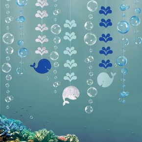 Decor365 Blue Whale Bubble Garland Baby Boy Boy Shower Ocean Ocean Decorations Under the Sea Kids Birthdy Banner Marine Whale Party Streamers Beach Nautical Party Decor