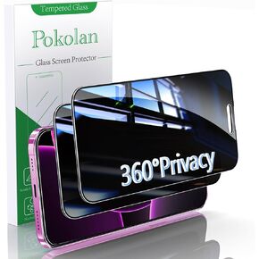 2 Pack 360 Degree Privacy Tempered Glass for iPhone 16 Pro Max, Anti-Spy 4 Directions Screen Protector Film, 4 Sides Anti-Peeping 6.9 inch