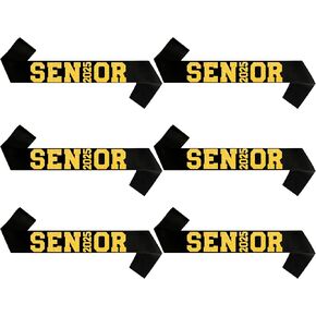 6pcs أسود ساتين 2025 الساتان مع رسائل Gold Glitter Senior 2025 ديكورات - 2025 الاحتفالات التخرج الأزخان - SAND SASH - المشجع ساش - مسابقة الطبقة