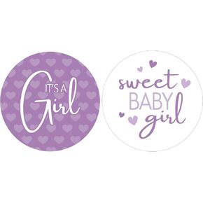 Purple It’s a Girl Baby Shower Stickers, Sweet Baby Girl Baby Shower Party Favor Bag Labels - 40 Count