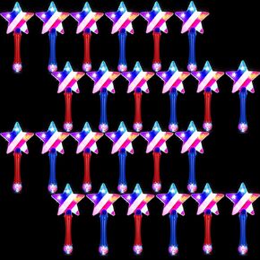 Patriotic Star Light up Wands Veterans Day US Flag Glow Stick Light up Sticks for Party Led Glow Wands Three Modes Changing Glow Party Supplies for Patriotic Day Party Decorations(6 Pieces)