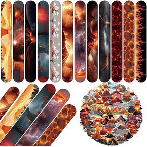 74pcs Prodcano Party Forms تشمل 24pcs سوار Slap Hot Lava 50pcs ملصقات بركان ساخنة الساخنة الحمم البركانية لحفلات عيد ميلاد الزخارف للأطفال المكافآت المدرسية للأطفال