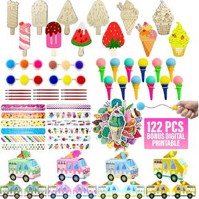122 Ice Cream Party Favors اثنين من اللوازم الحلوة لحفلات عيد ميلاد حلوة سوار قطع خشبي مربع ملصق ملصق بلون تلصق لعبة جيدة