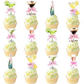 Kreatwow Cocktail Bow Party Decoration 36pcs Cocktail Cupcake Topcake Topcake Cocktail-Bar Cake Decoration