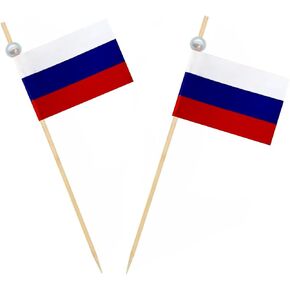 JAVD Russia Flag Russians Toothpick Flags, Small Mini Stick Cupcake Toppers Russia Flags,The toothpick is topped with white pearls Russia Toothpick Flags