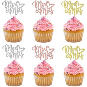 24 PCS MR و MRS Cupcake Toppers ، Glitter Wedding Cupcake Toppers for Bridal Shower Association Cake Cake Decorations Supplies