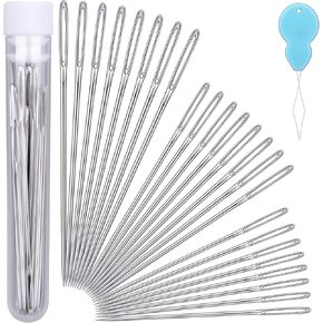 24 PCS Large Eye Sewing Needles, 3 Size Sewing Needles, Leather Embroidery Thread Sharp Needle, Stainless Steel Yarn Knitting Needle for Handsewing, Crafts, Repair, Quilting