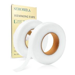 Serobala Hem Tape Iron-On Adhesive, No-Sew Extra Strong Hemming Tape for Pants, Curtains, Dresses, and Fabrics (0.6in x 32yd, 2 Rolls)