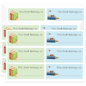300pcs هذا الكتاب ينتمي إلى ملصقات - لوحات الكتب 1 × 2.5 بوصة ، ملصقات اسم للأطفال ، الطلاب