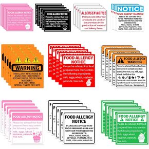 حزمة 100 PCS ملصقات الحساسية الغذائية لمطبخ المطبخ المطاعم الخاصة بك مخبز الخاص بك تحذير السلامة علامة الحذر ملصقات للادة لاصقة مضادة للماء.