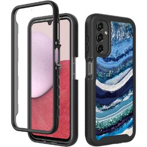 TJS Compatible for Samsung Galaxy A14 5G Case, with [Built-in Screen Protector], Full-Body Drop Protector Cover Glitter Bling Cute Girls Women Design Hybrid Phone Case (Teal)