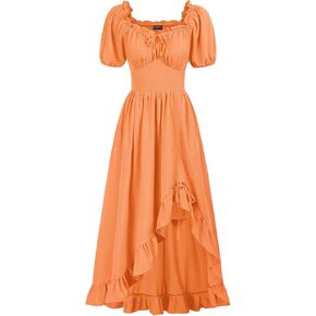 Scarlet Darkness Renaissance Dress Women Cottagecore Corset Dress Ruffle Maxi Dress with Pockets