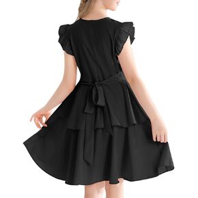Girls' Dresses Ruffle Sleeve Solid Semi Formal Tiered Swing Midi Casual Summer Dress 6-14 Years in Kuwait