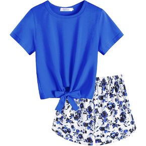 Arshiner Girls Summer Shorts Set Kids 2Pcs Tie Dye Sport T-Shirt and Shorts Set Floral Print Clothing Sets in Kuwait