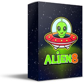 Alien8 - لعبة بطاقة ممتعة للأطفال ، Tweens والعائلات. طريقة ممتازة لممارسة الرياضيات الأساسية أثناء المتعة! كن آخر رائد فضاء يقف ويهزم السباق الأجنبي. 2-4 لاعبين / أعمارهم 7+