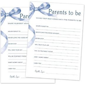 Parents to Be - Baby Shower Game Set, 30 Blue Bow Baby Shower Game Cards, Game Cards for Baby Announcement Gender Reveal, Baby Shower Party & Activities Supplies -B17