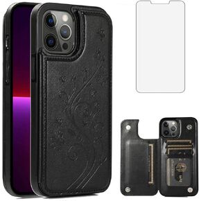 Phone Case for iPhone 13 Pro Max 2021 6.7 inch with Tempered Glass Screen Protector Card Holder Wallet Cover Stand Flip Leather Cell iPhone13promax 5G i Phone13Max Plus iPhone13 ProMax Cases Purple in Kuwait