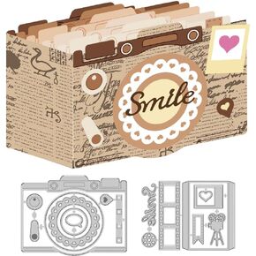 2 Sets 3D Camera Cutting Dies Card Making Die Cut Loving Heart Camera Box Carbon Steel Die Cuts Stencils Scrapbooking Embossing Template Dies for DIY Craft Album Birthday Gift Decor