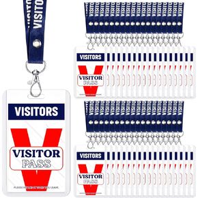 Jetec 36 Set Visitor Badges with Lanyard PVC Plastic Card Reusable Visitor Pass Badge Holders Guest Name Tag Temporary Pass for Company School Exhibition Client Customer Vendor