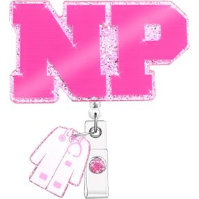 NP Nurse Practitioner Badge Reel Retractable Nursing ID Clip Nursing Badge Holder for NP Nurse Practitioner (Pink)