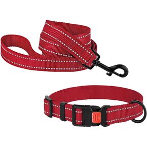 CollarDirect Reflective Dog Collar and 5FT Leash Set for Small Dogs Puppy Red
